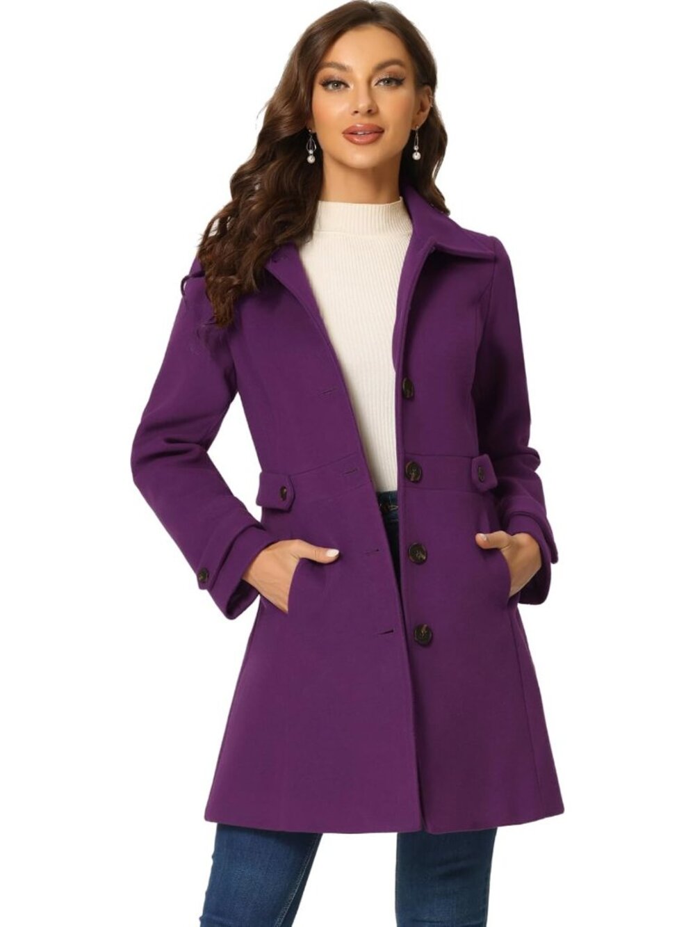 Classic Women's Winter Overcoat with Pockets, Single Breasted, Warm & Stylish